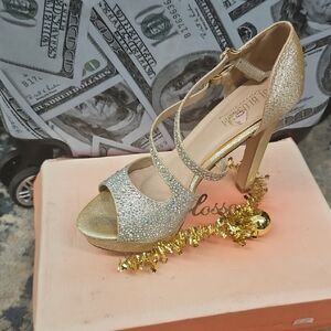 De Blossom Collection Gold Glitter Crisscross High Heel Sandals